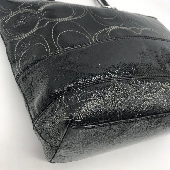 Coach Stripe Stitched Black Patent Leather Tote F19198 - Picture 6 of 11